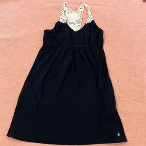 Volcom XL Black Midi Dress with Cream crochet Lace back and pockets